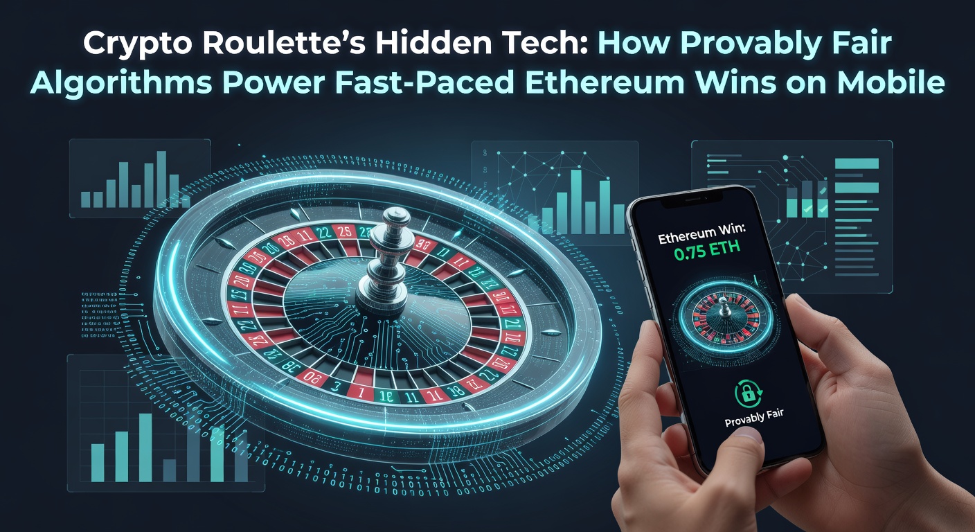 Grafische Darstellung eines Provably-Fair-Algorithmus in Aktion bei Crypto Roulette auf einem Smartphone mit Ethereum-Integration